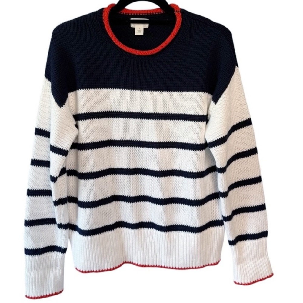 Caslon Easy Pima Cotton Roll Neck Striped Sweater in Navy Ivory Stripe - Picture 2 of 7